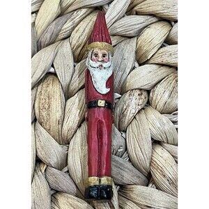 Vintage Artisan Crafted Santa Brooch Pin Christmas Hand Painted & Carved Wooden